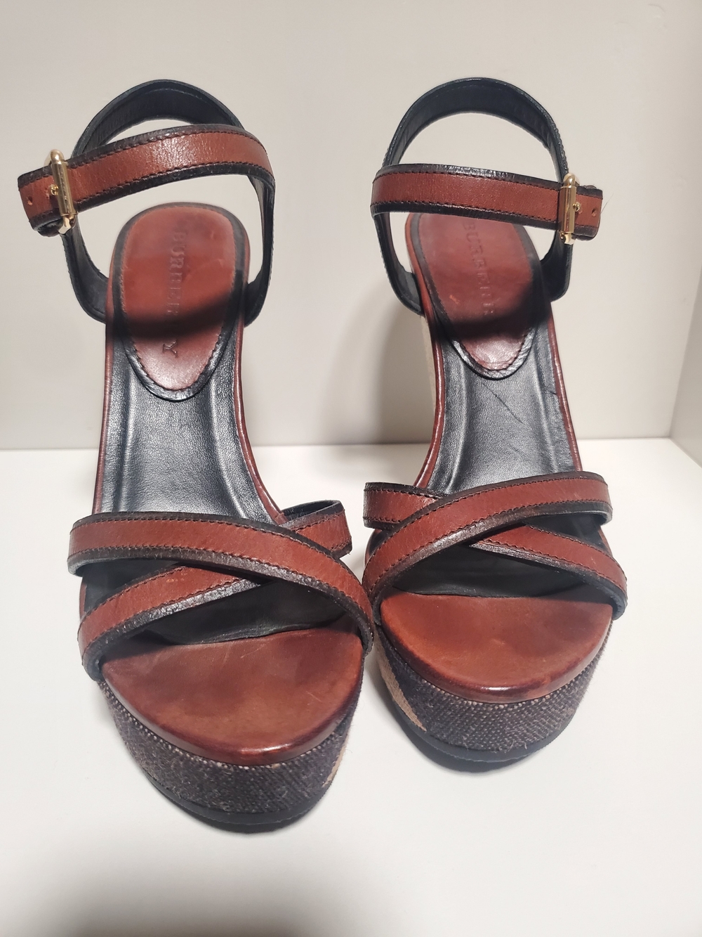 Burberry Brown Leather Platform Ankle-Strap Sandals - Picture 2 of 4